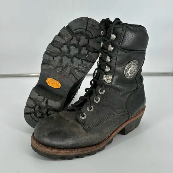 Harley-Davidson Men’s Size 9 / 42 Skull Leather Motorcycle BootsBlack Vibram - Picture 1 of 8